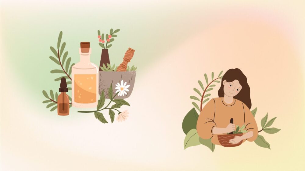 病気からハーブの勉強している女性